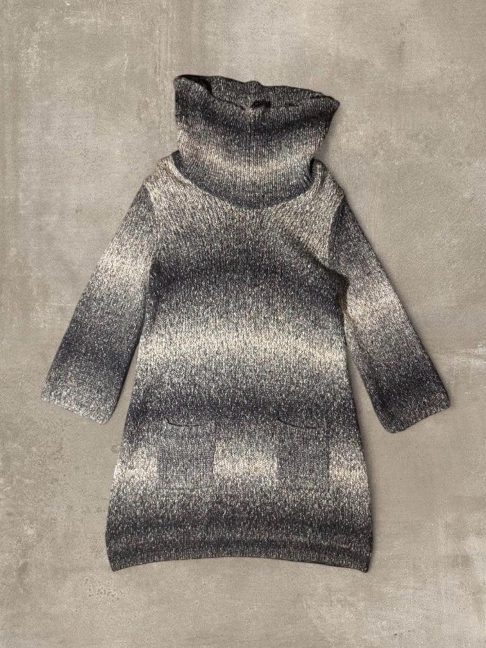 Gray & black gradient polyester & acrylic sweater dress